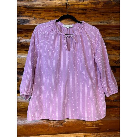 Loft Dobby V-Neck Blouse Size‎ Large - Picture 1 of 5